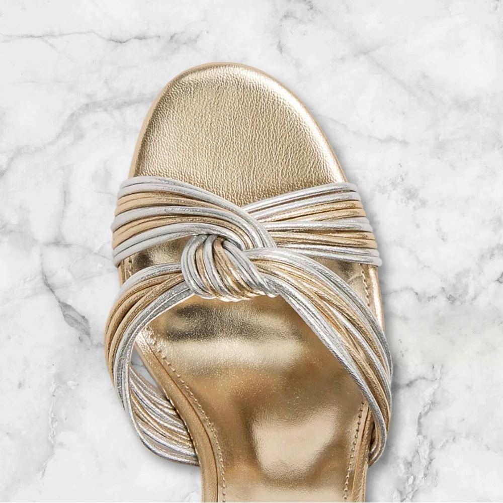 🆕J. Crew Gold Block Heel Sandals with Criss-Cross Straps - Picture 2 of 15